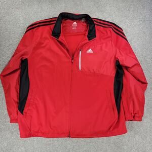 Adidas Windbreaker Jacket Mens 2XL Red Black 3 Stripe Full Zip Lightweight Track